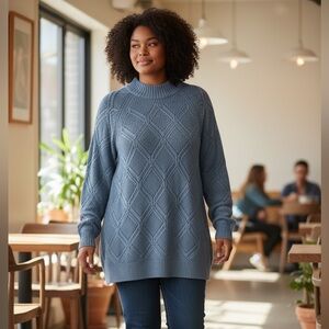 Architect‎ Sweater Blue Cowl Neck Tunic Length in Size  1X & 2X  NWT